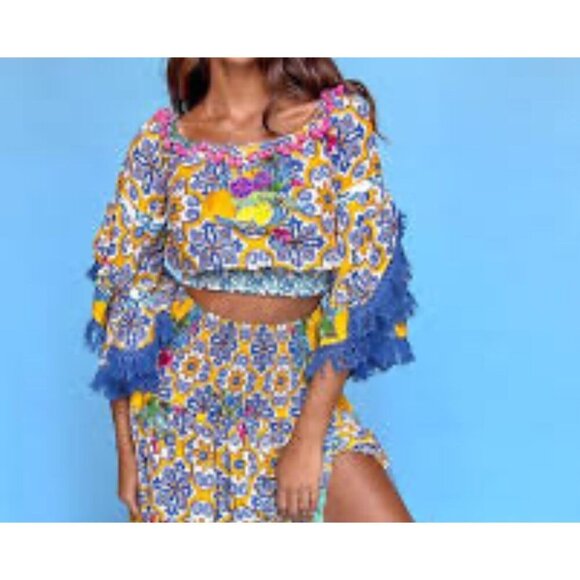 NWT Antica Sartoria By Giacomo Cinque Off-Shoulder Crop Top Beaded Floral Detail - Picture 1 of 12